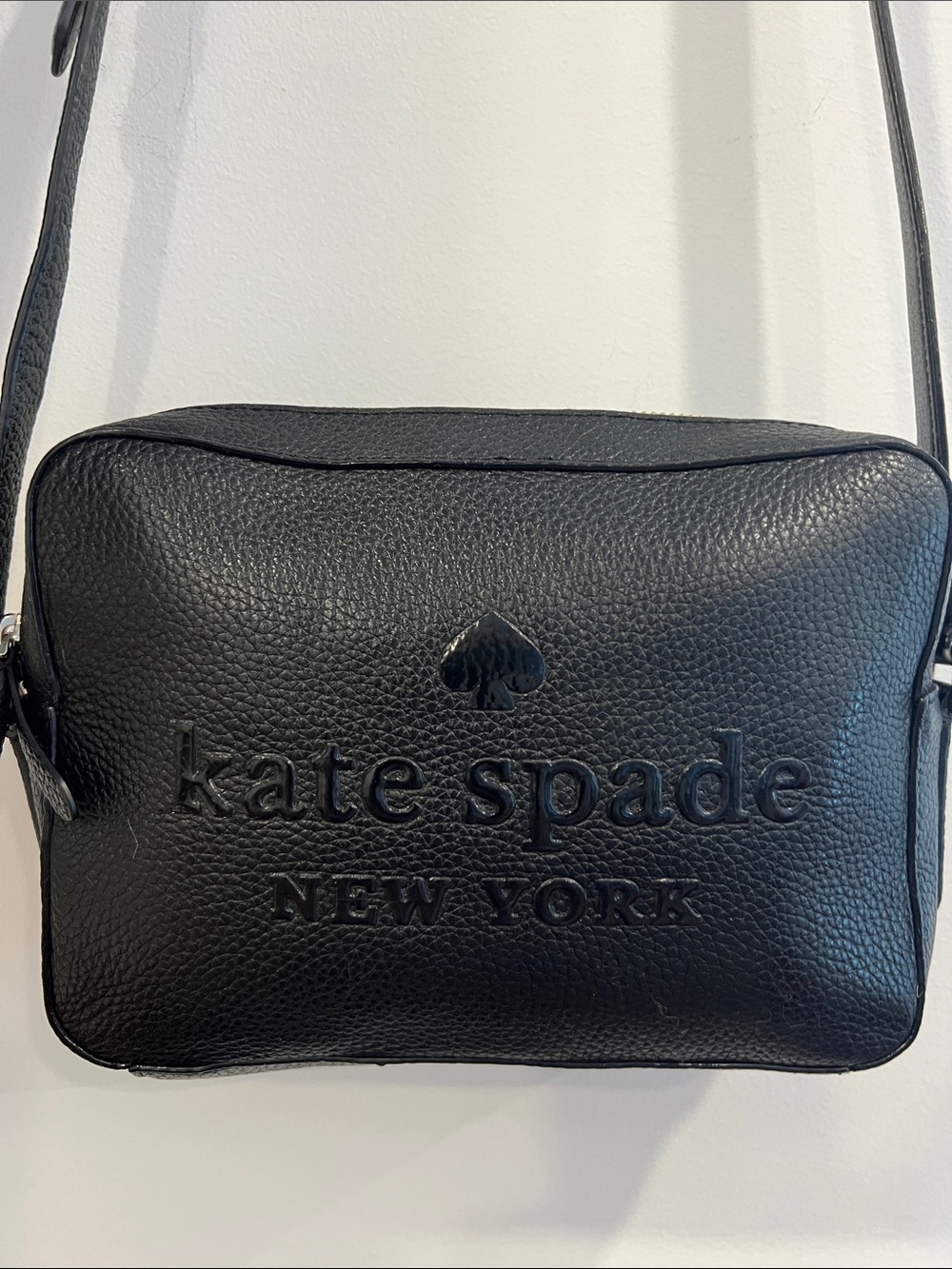 kate spade Black Pebbled Leather Logo Crossbody Bag